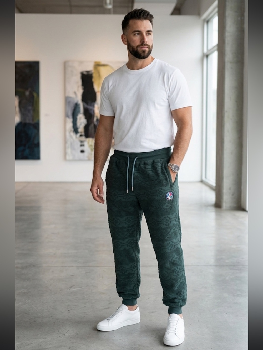 Cookies Men's Dark Green Textured Jogger Sweatpants with Drawstring